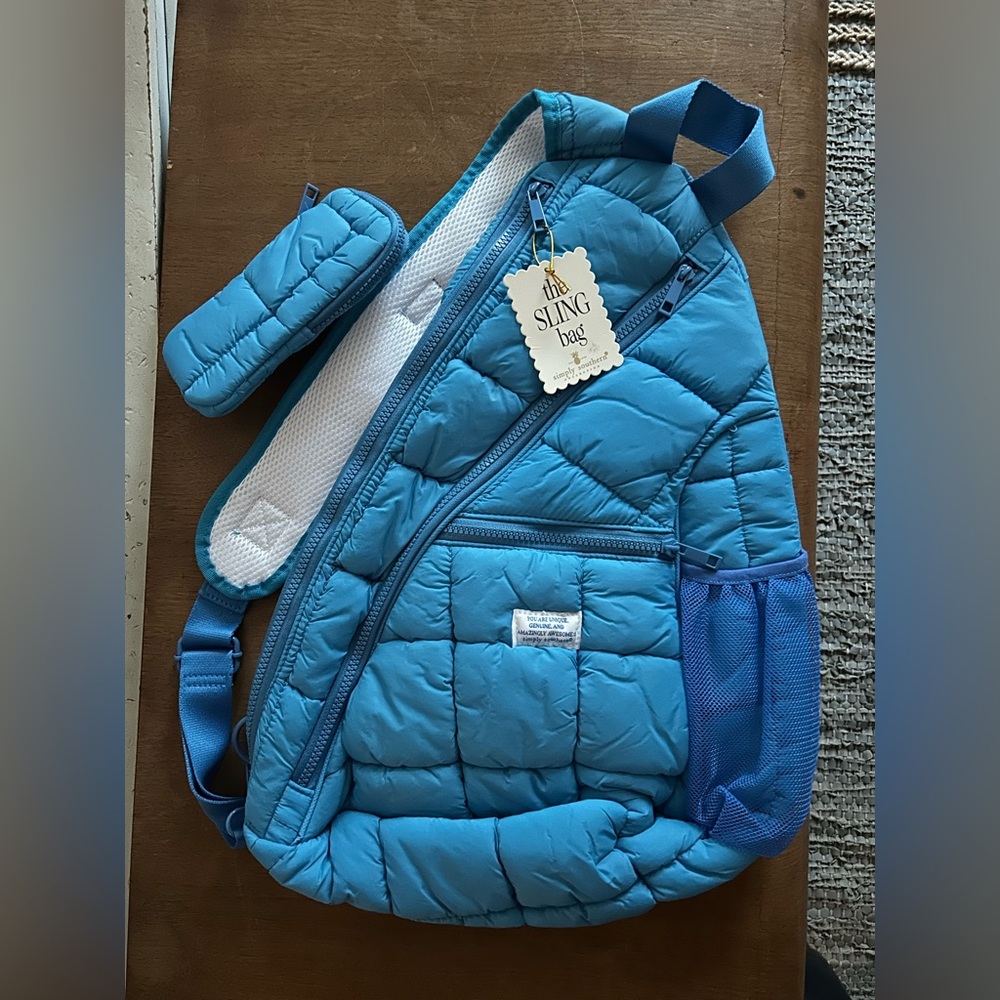 NWT Simply Southern puffy “Marsh” Sling Bag in Cerulean blue
